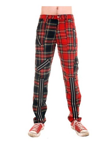 Red and Multi Zip Bondage Split Leg Pants