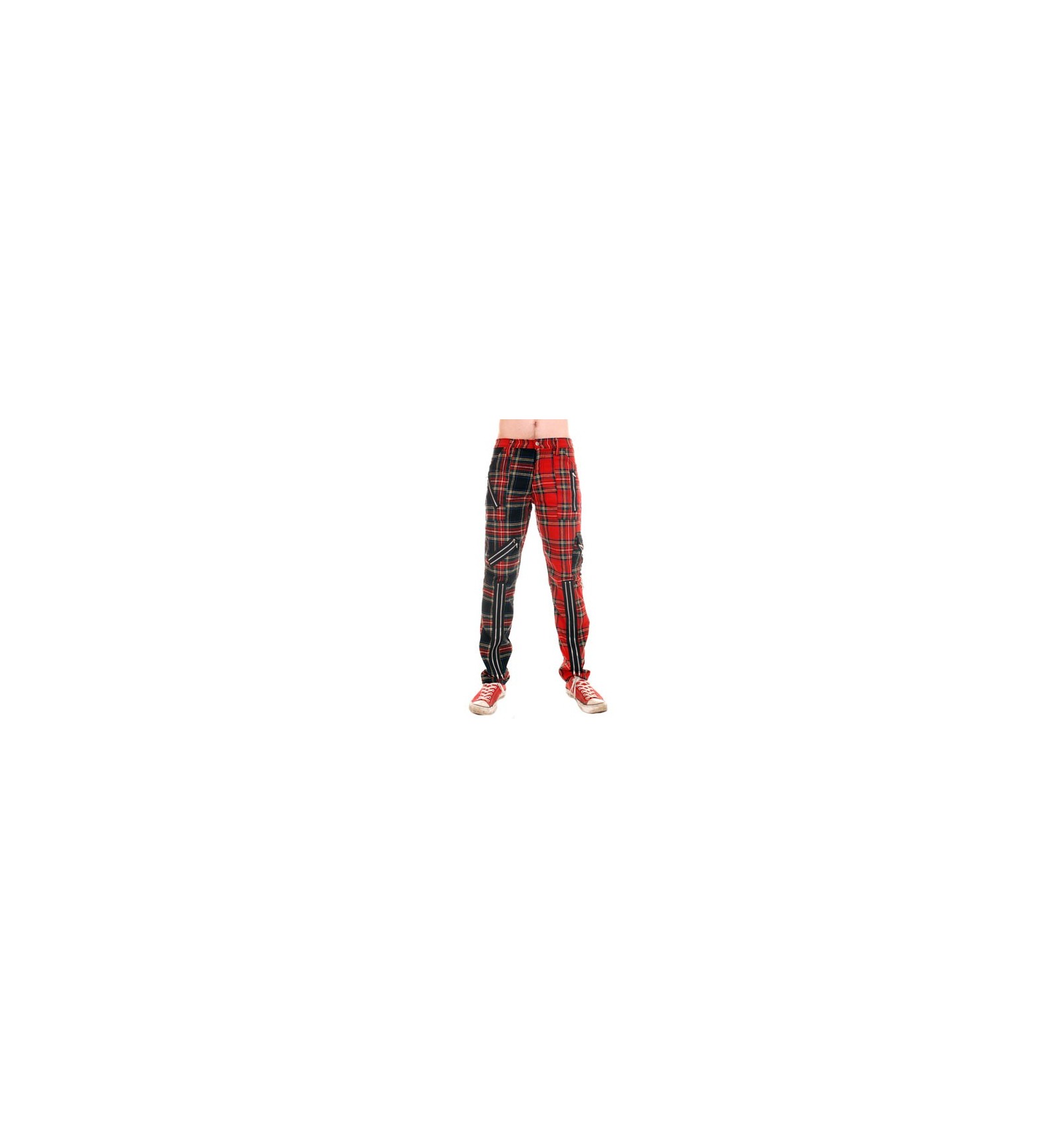 Black & Red Plaid Split Leg Pants