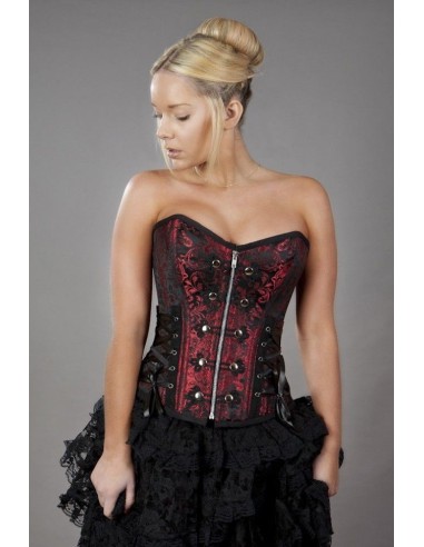 Rock overbust corset with studs in purple king brocade