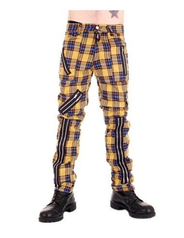 Pantalón escocés amarillo hombre Tiger con cremalleras (grueso)