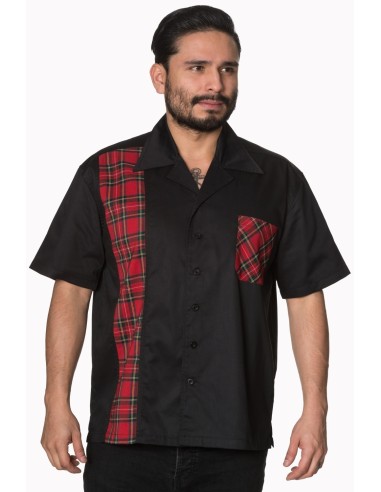 Camisa negra bowling con tela escocesa