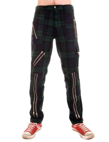 Green Zip Bondage Tartan Pants