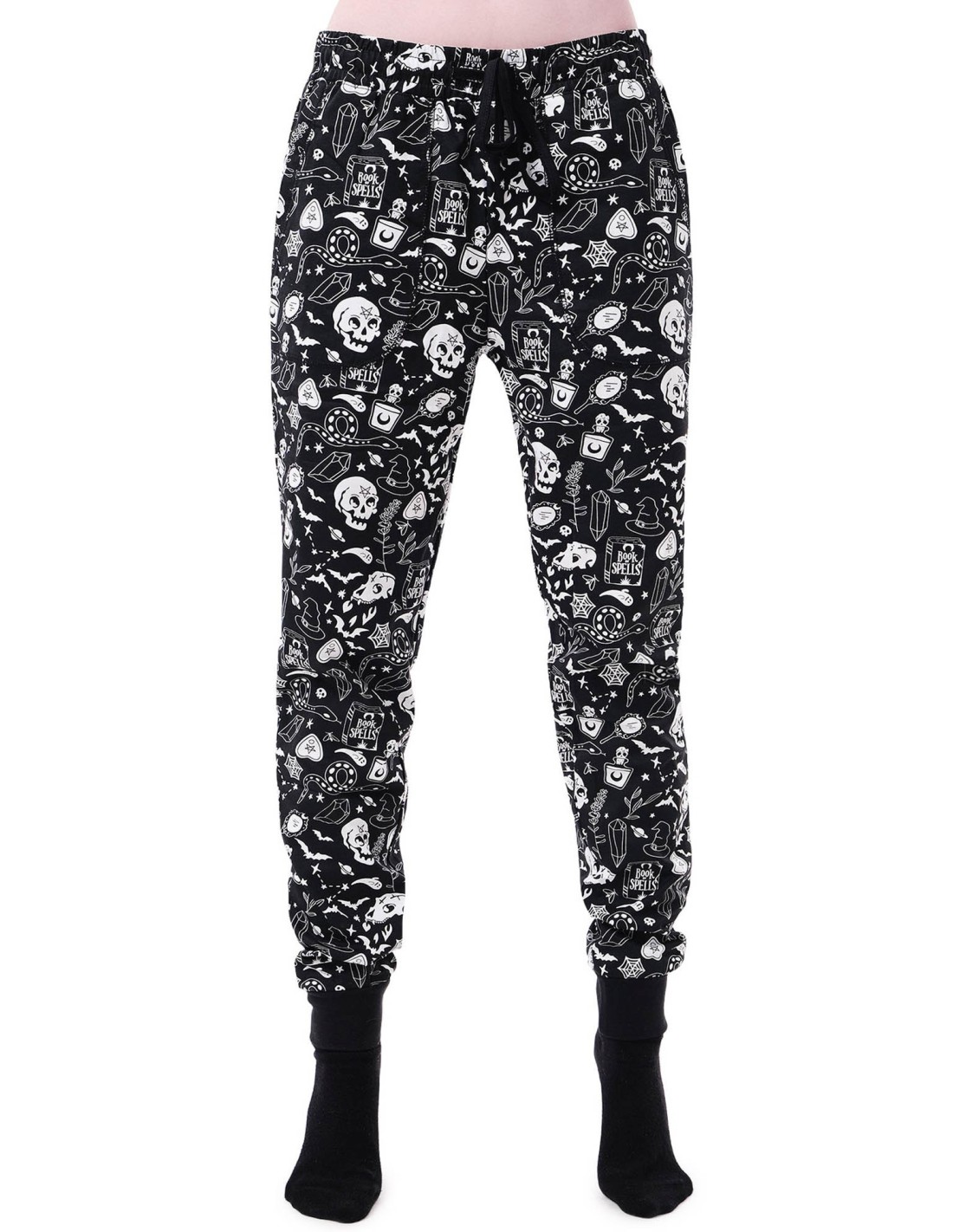 Women's Fuzzy Pajama Pants Sleepwear Gothic Skull Print Elastic