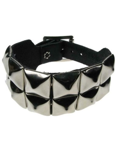 2 Row Pyramid Stud Black Leather Wristband