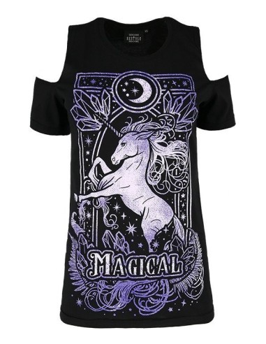 Camiseta mujer `MAGICAL UNICORN GRAY´ hombros caídos