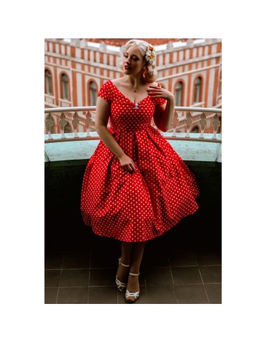 Lily Red Polka Off Shoulder Swing Dress