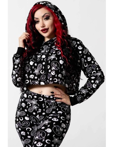 Sudadera crop `Purr Off´ , negro, Killstar