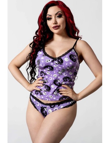 Cami top `Purr Off´ ,morado, Killstar