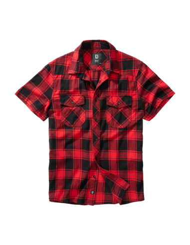 Camisa hombre roja cuadros negros manga corta