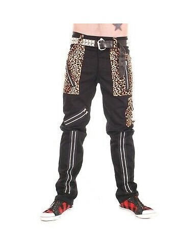 Tiger of London Zip Bondage Pants in Black Cotton with Leopard Trim.