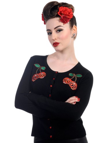 Cardigan mujer negro Cereza Calavera