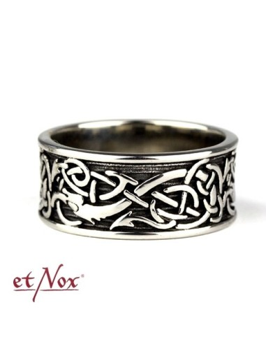 etNox - ring "Black Flower" stainless steel with black stone