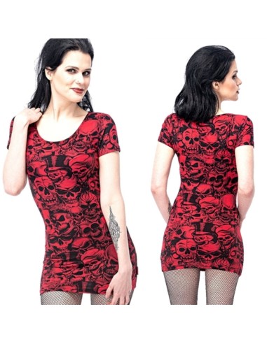 Red dress with many different skulls