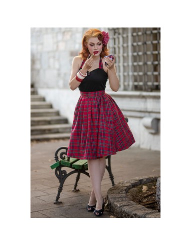 Sophia Rockabilly Halter Neck Swing Dress in Black & Red Check