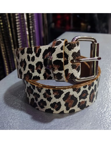 38MM 2 ROW CONICAL LEOPARD PRINT LEATHER BELT - F.PINK