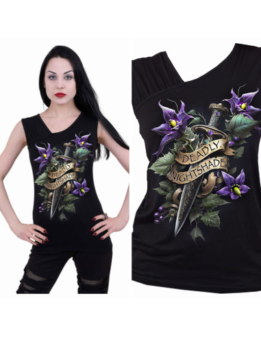 DEADLY NIGHTSHADE - Gathered Shoulder Slant Vest Black