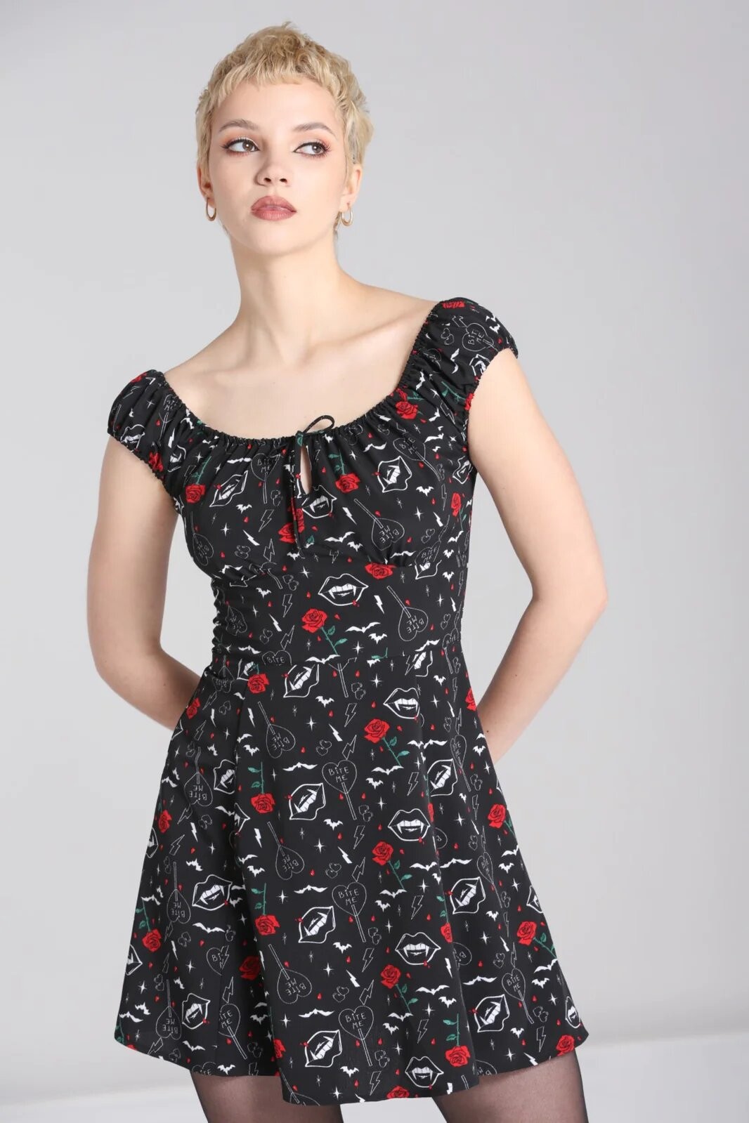 TALLA L: Vestido pinup azul y cerezas rojas - Gothic-Zone