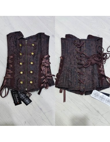 Rock overbust corset with studs in BROWN king brocade