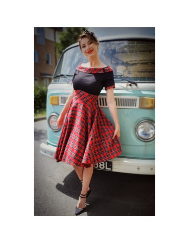 Darlene Retro Swing Dress In Red Tartan