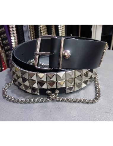 Leather Belt 3 rows pyramid with chains