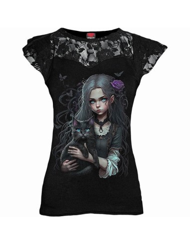 GOTH FAMILIAR - Lace Layered Cap Sleeve Top Black