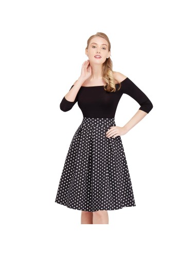 Rochelle High Waist Full Circle Polka Dot Skirt in Black/White