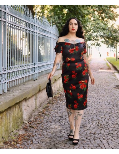 Vestido pinup entallado con hombros descubiertos y estampado de leopardo