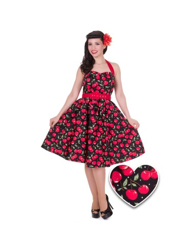 Vestido Darlene Retro Swing en estampado de lunares y rosas negras y rojas