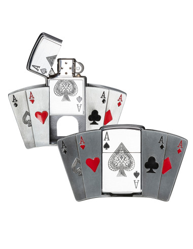 Western belt buckle in poker card design with removable steel storm lighter.