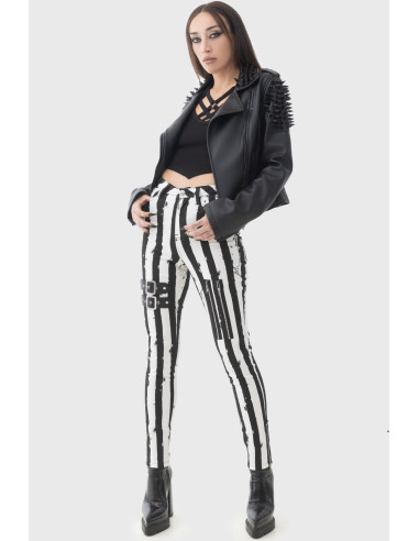 Distressed Stripe Skinny Trousers