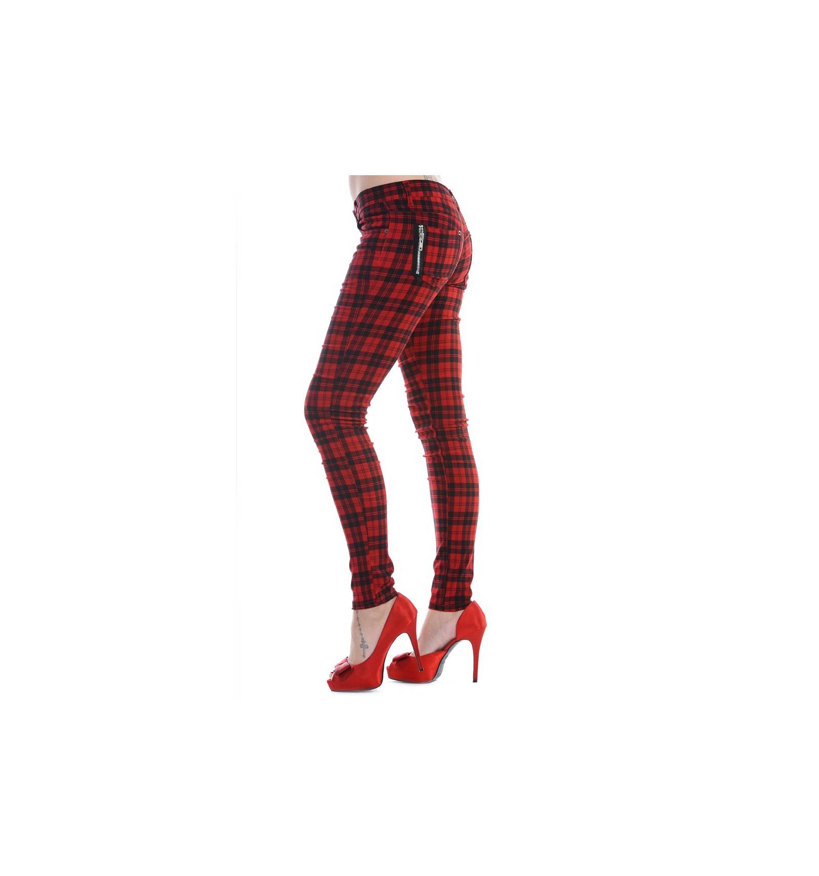 Pantalon Cuadros Mujer Rojo